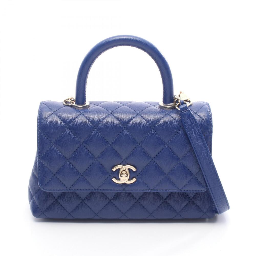 Chanel Coco Handle Flap Matelasse Handbag Leather Grained Calfskin Blue